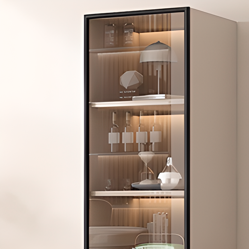 Simple Rectangular Standalone Accent Cabinet with Closet, Laminate Countertop, Glazed Door, and Sand Top - image 6