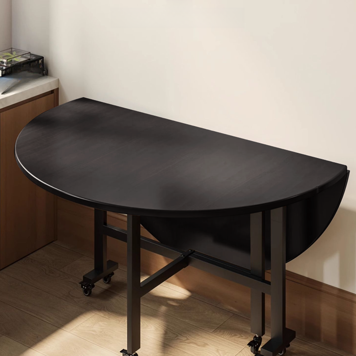 Contemporary Circular-shaped Dining Table with Timber Top in Brown, Extendable Feature - image 4
