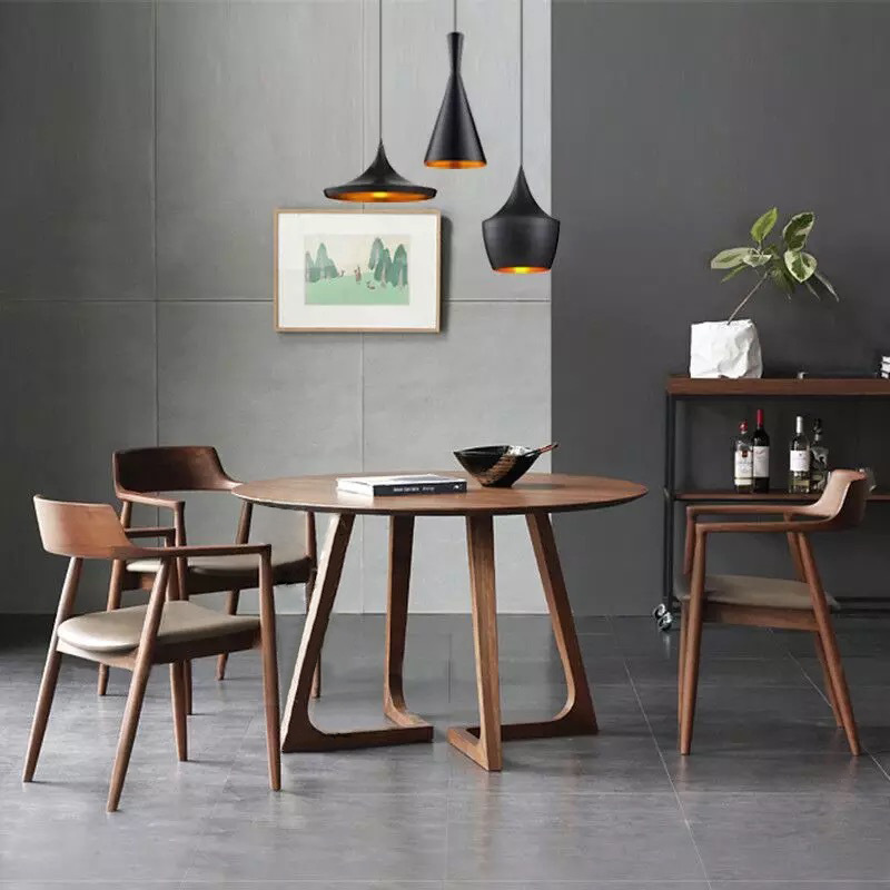 Minimalist Coffee Wood/Neutral Wood Tone Sleighing Dining Table Set with Round Solid Wood Table and Upholstered Chairs - image 3