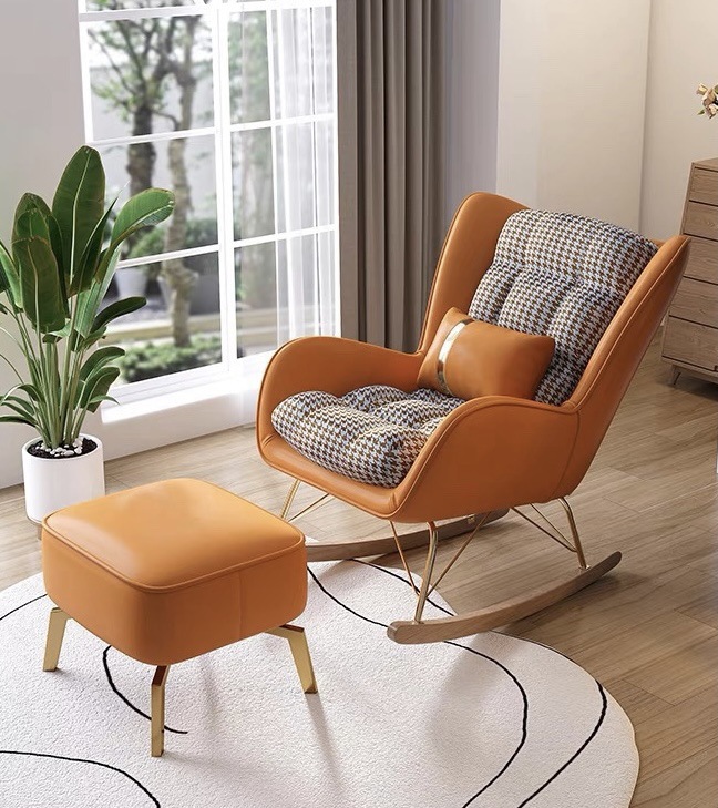 Trendy Cocoa/Lime Green/White Upholstered Rocking Chair Couch 2 Piece Set with Track Arm & Ottoman, Scratch-defiant - image 5