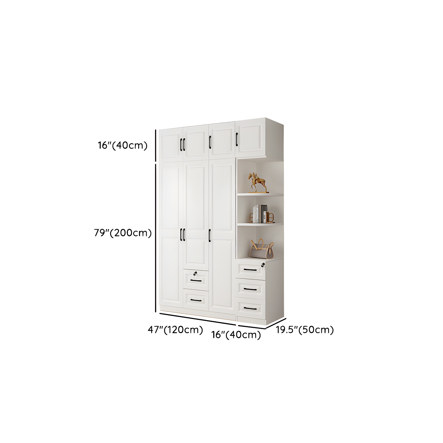 White Wood Wardrobe Armoire with Drawers, Shelves, and Clothing Rod - image 30
