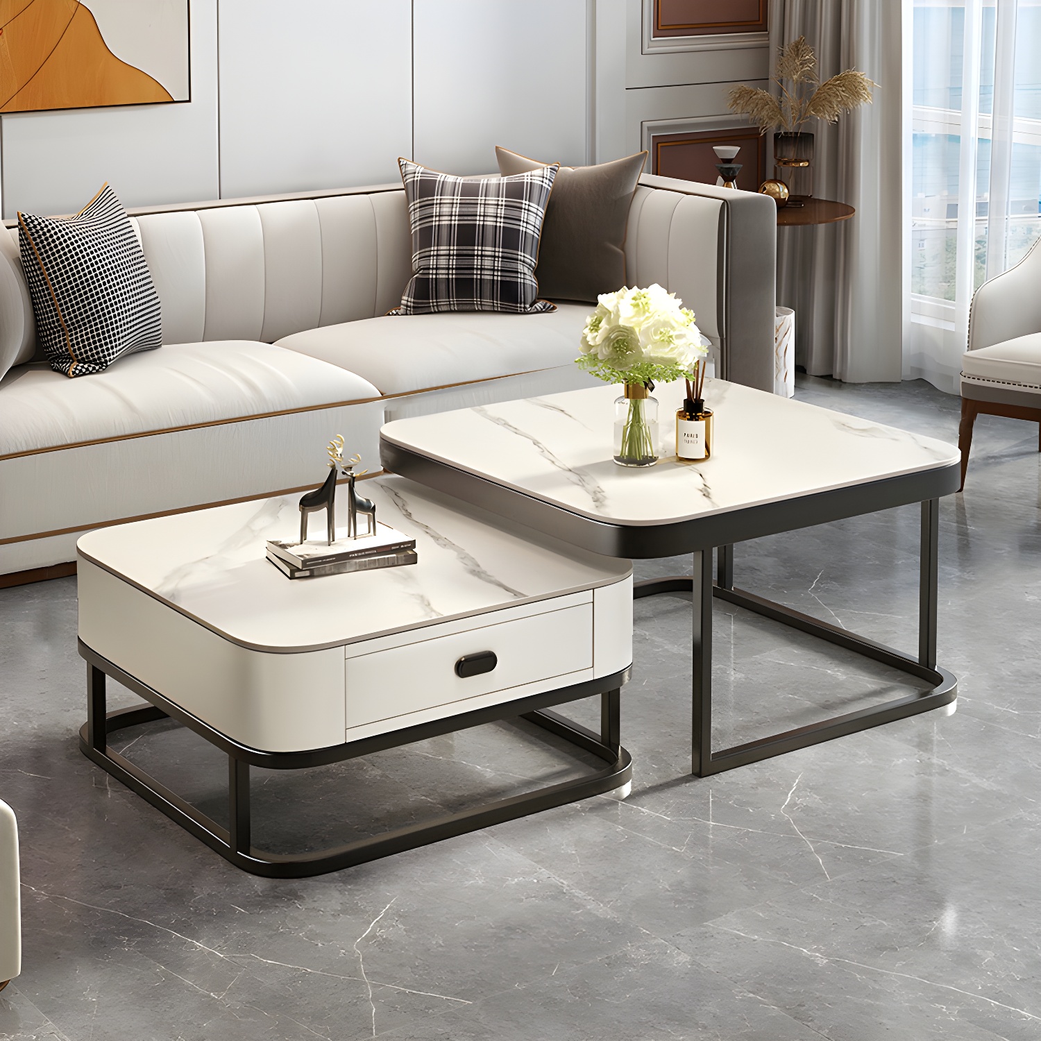 Slate Coffee Table Square 2 Nesting Coffee Table Set for Living Room - image 12