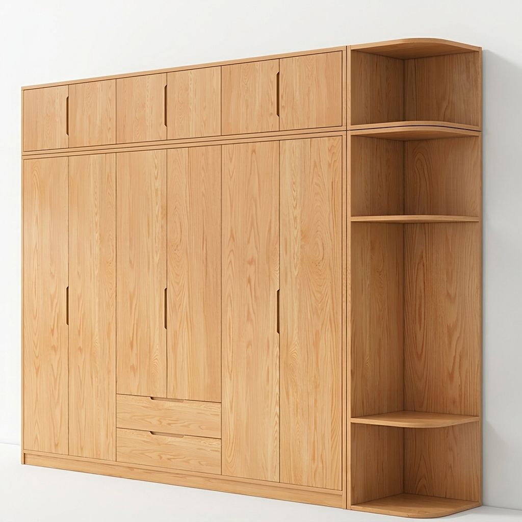 Modern Natural Wood Wardrobe Armoire with Sliding Doors, Drawers, and Shelves - image 102