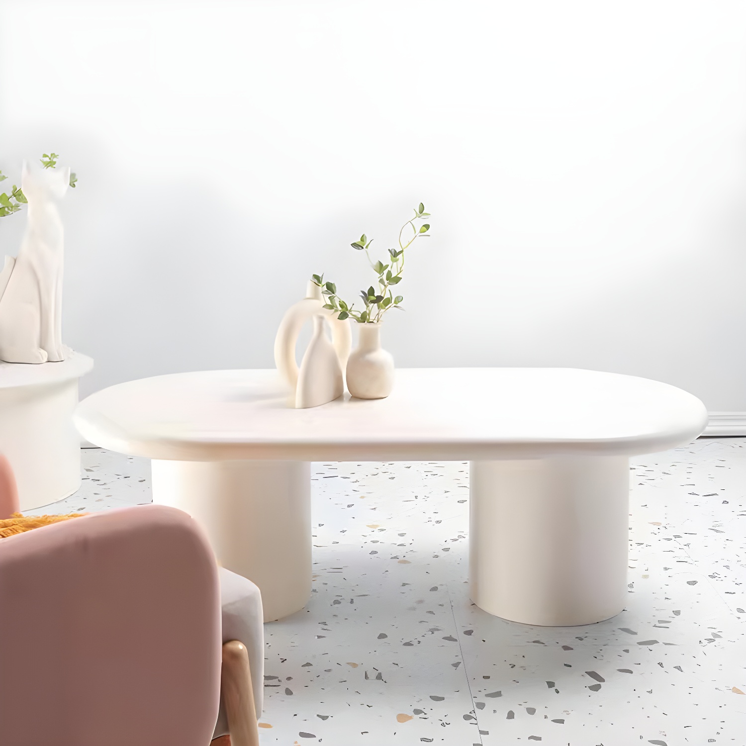 Solid Wood Coffee Table White Minimalist Coffee Table for Living Room