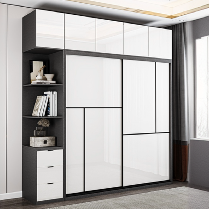 Manufactured Wood Self-supporting Cabinet Armoire with 4-Drawer, Interior Shelves, and Hanging Rod