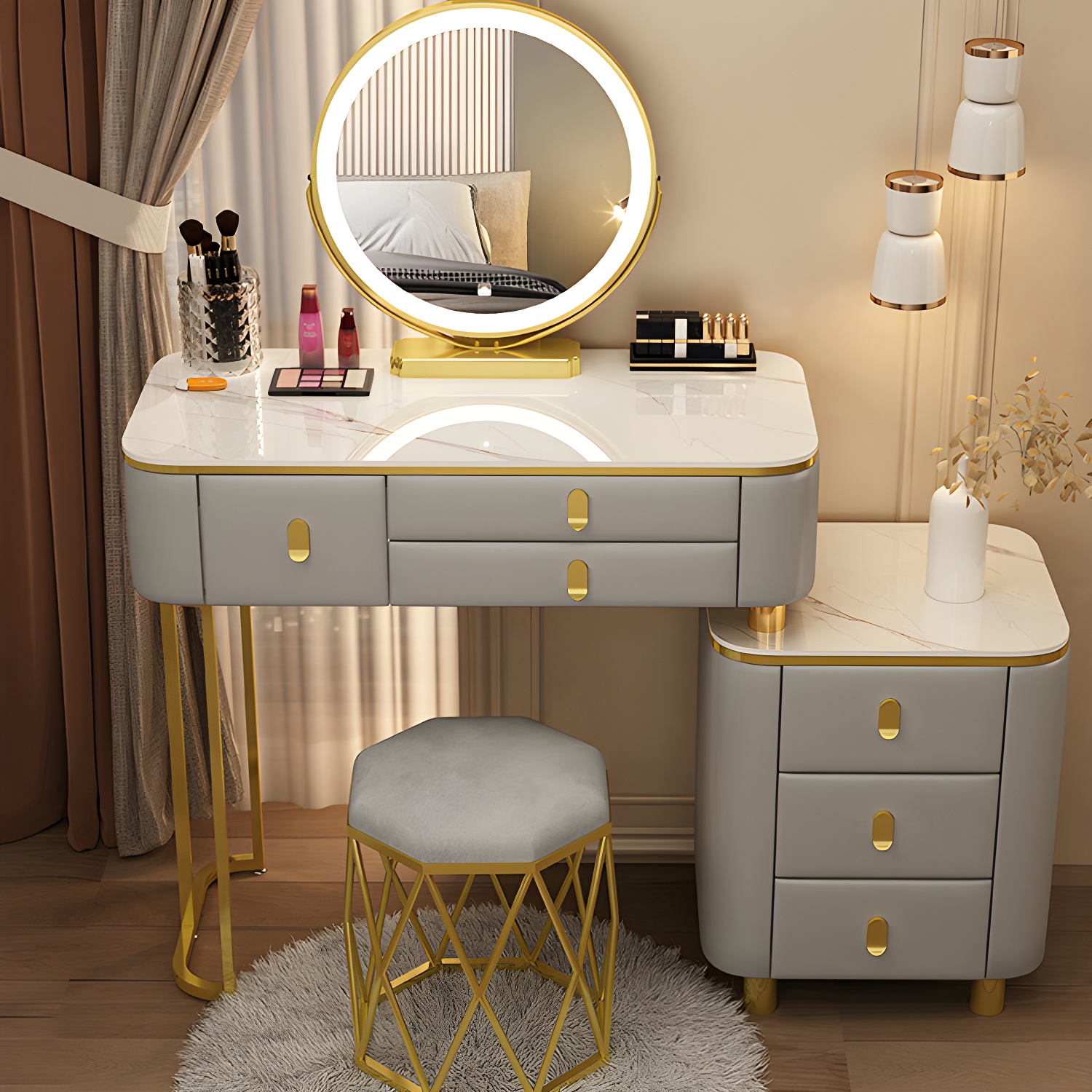 Luxurious Stone Top Vanity Dressing Table with 6 Drawers for Bedroom - image 6