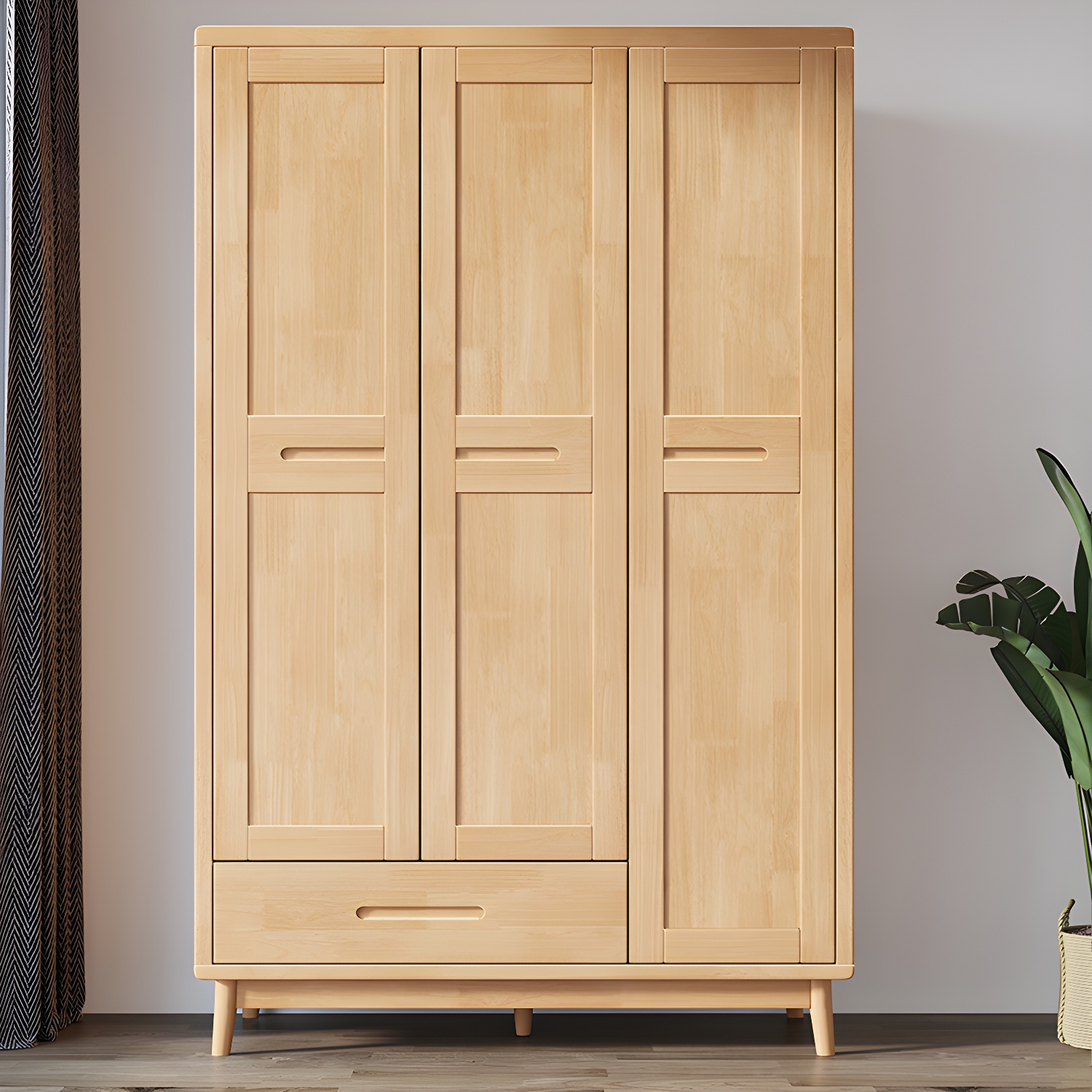 Modern Rubberwood Solid Wood Wardrobe Freestanding Wardrobe with Drawer - image 10