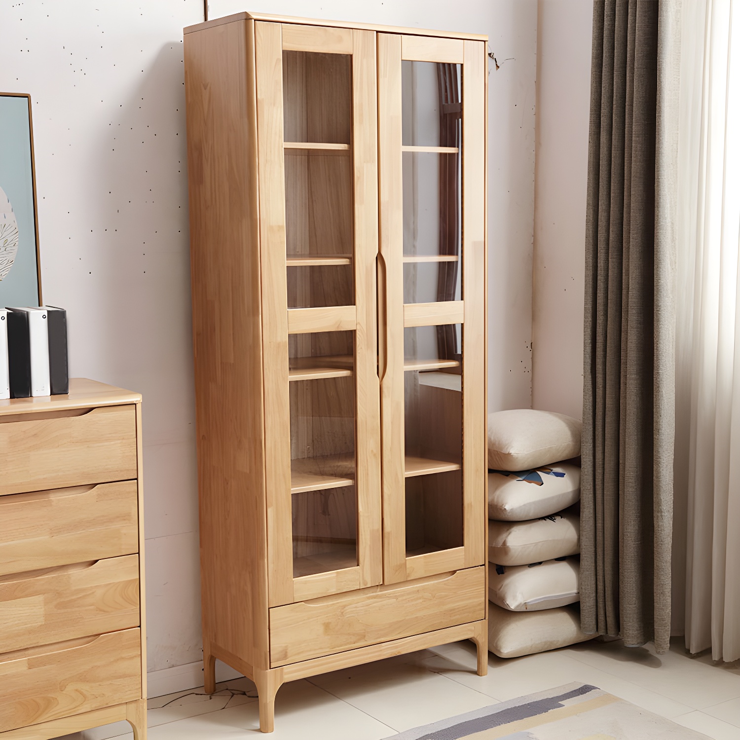 Glass Door Accent Cabinet 76.77" Tall Wood Cabinet with Drawers - image 2