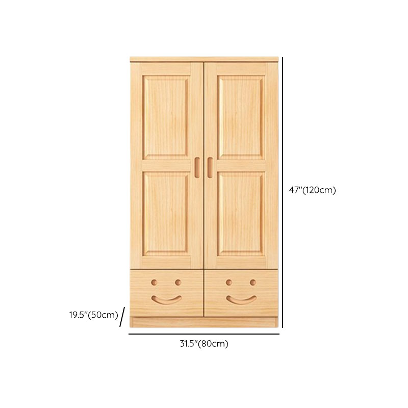 Natural Finish Modish Pine Wood Wardrobe Closet with Soft Close Drawer, Soft Close Door, Interior Shelves, and Clothing Rod - image 6