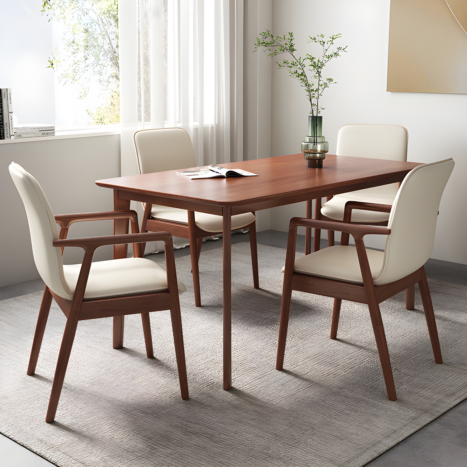 Modern Style Chair Dining Arm Chairs with Wooden Legs for Kitchen - image 10