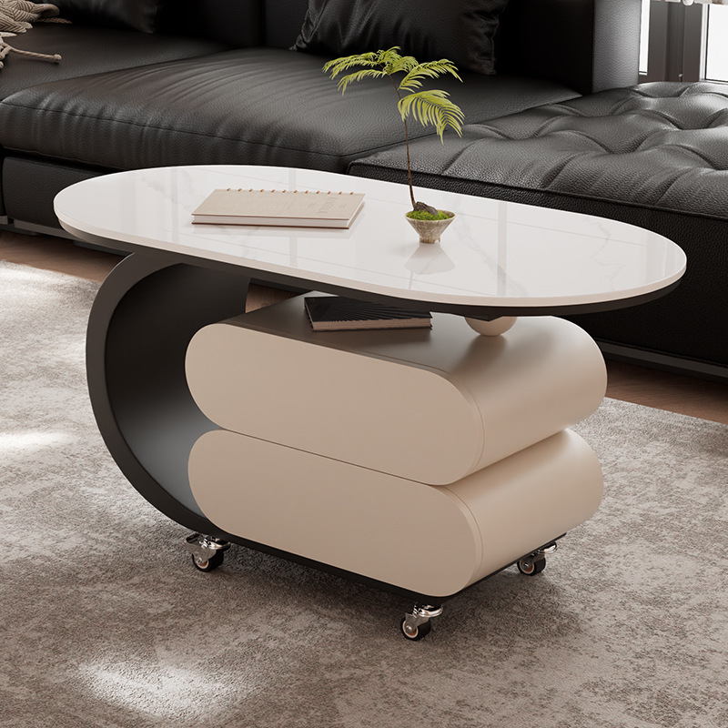 Simplistic Oblong Side Table with Wheel Base, Swivel Wheels, and Drawers - image 3