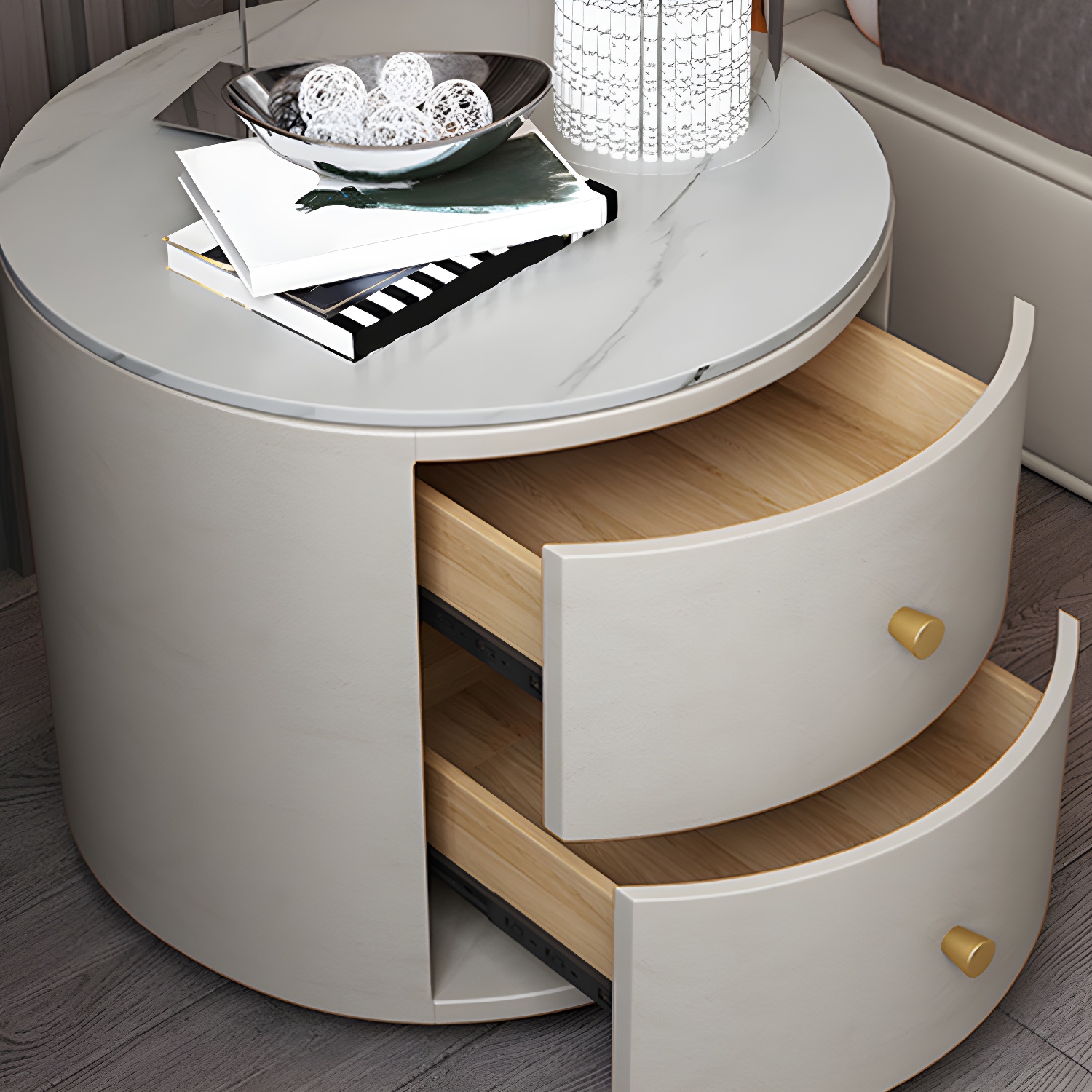 Modern Faux Leather Nightstand Table Solid Wood Drawer Storage Bed Nightstand - image 7