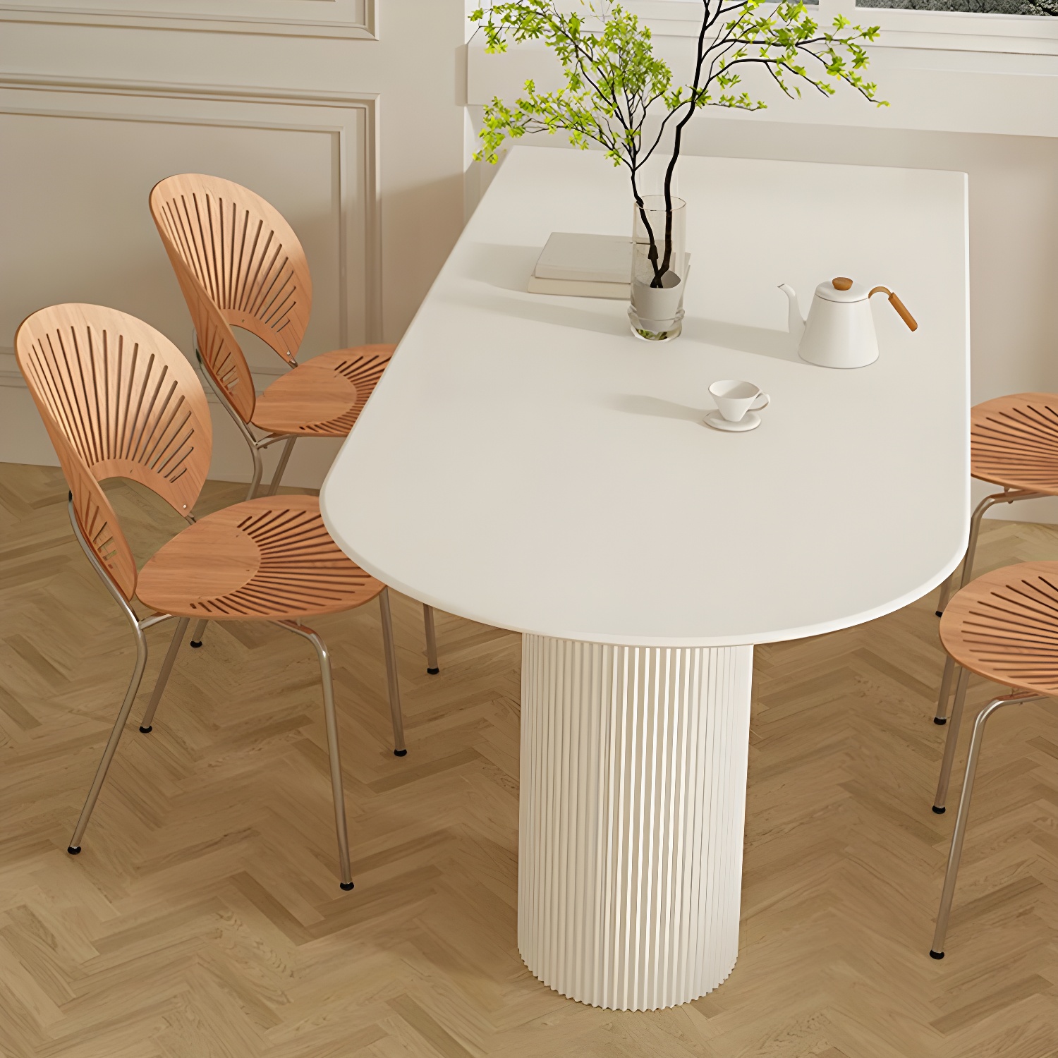 Stylish White Stone Kitchen & Dining Table with Adjoining Pedestal Base - image 7