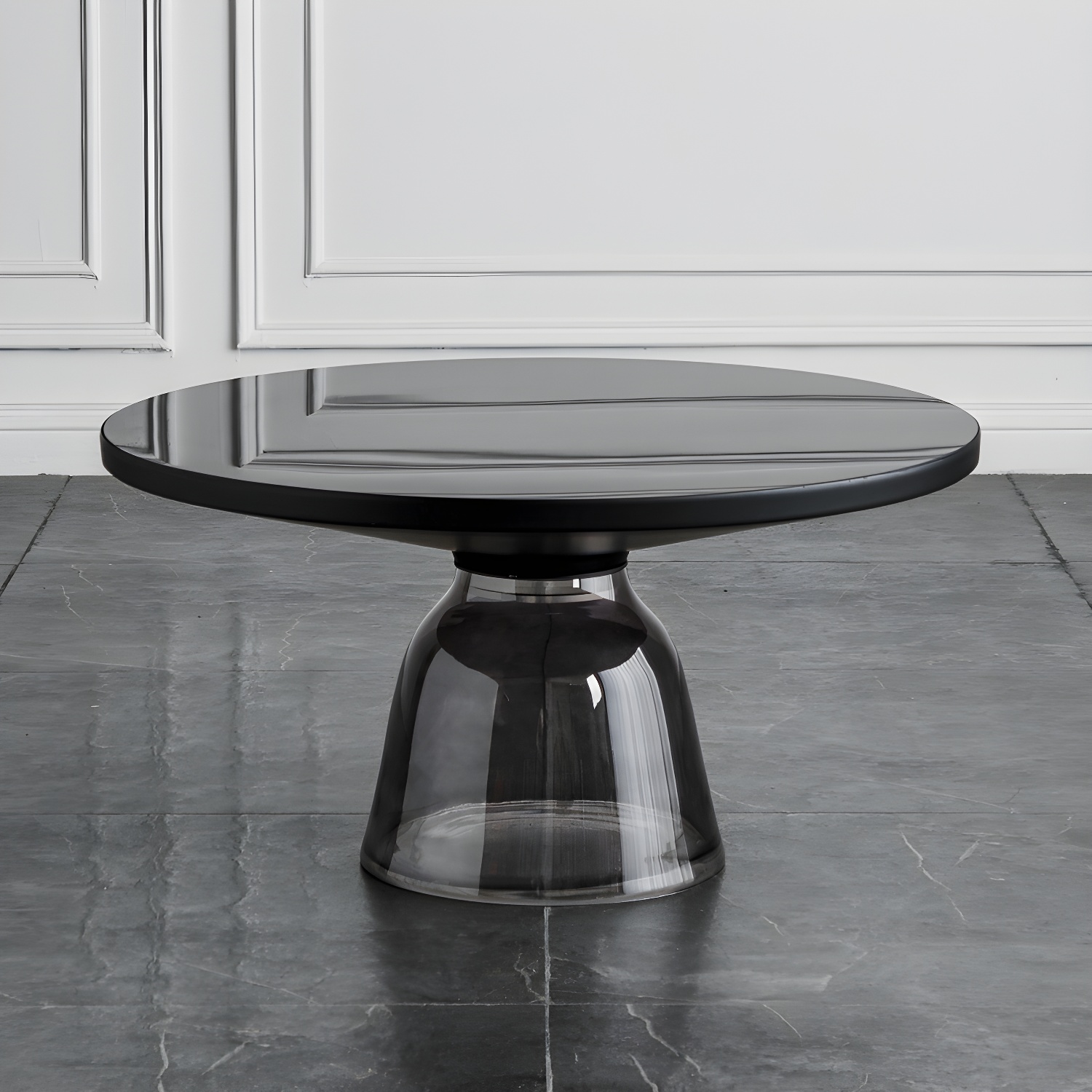 Pedestal Cone Coffee Table Modern Round Glass Top Cocktail Table - image 8