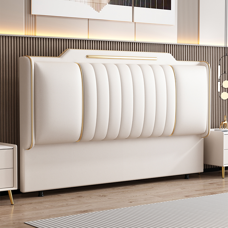 Modern Simple Style Panel Headboard in Natural Wood with No Distressing, Rectangle Shape for King/Queen/Full Bed, Featuring Sponge Upholstery and Standard Height