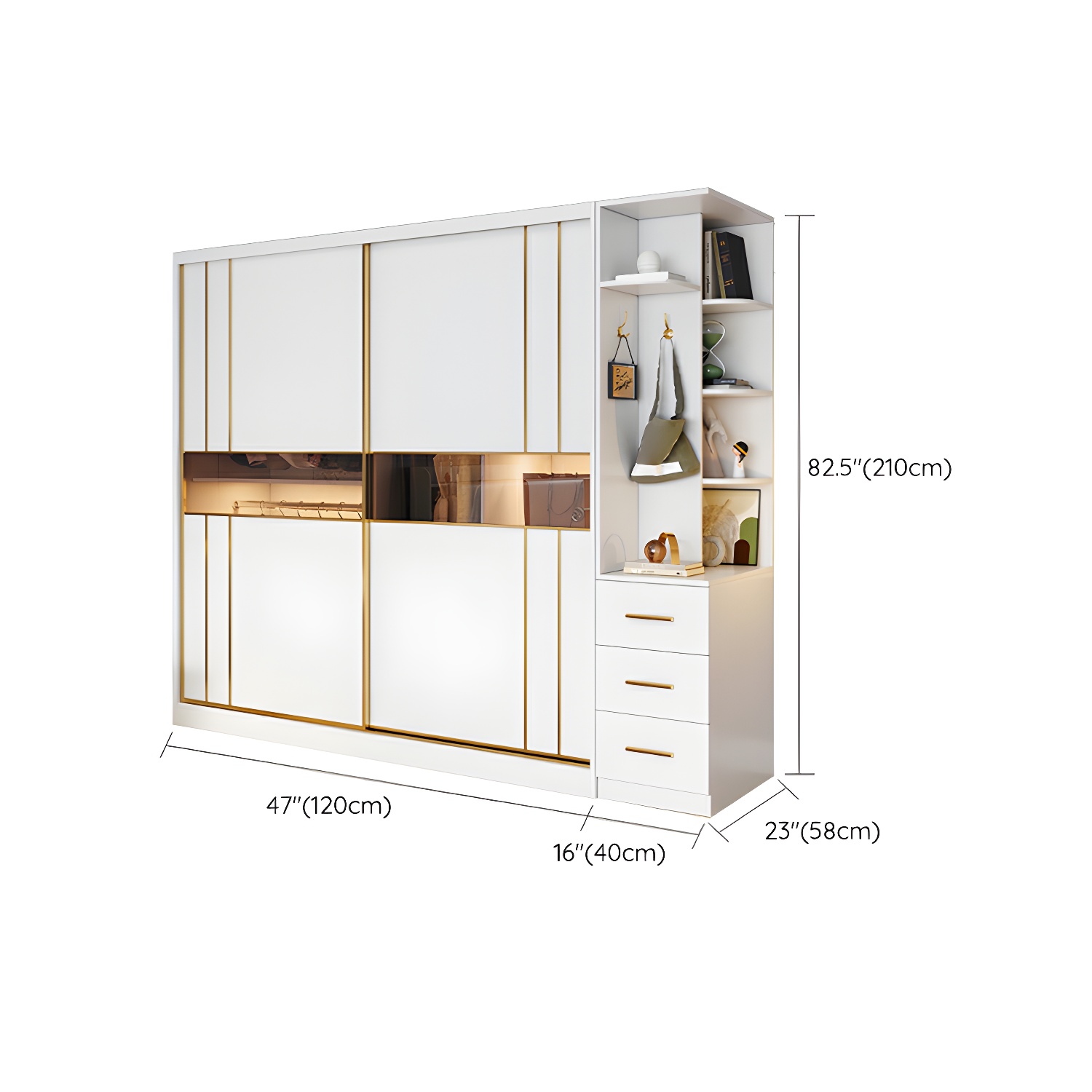 Modern White Wardrobe Armoire with Mirror, Drawers & Clothing Rod - image 18