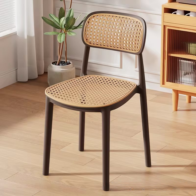 Contemporary Side Chair with Uncovered Back, Cocoa/Sage/Wood Grain Synthetic Legs