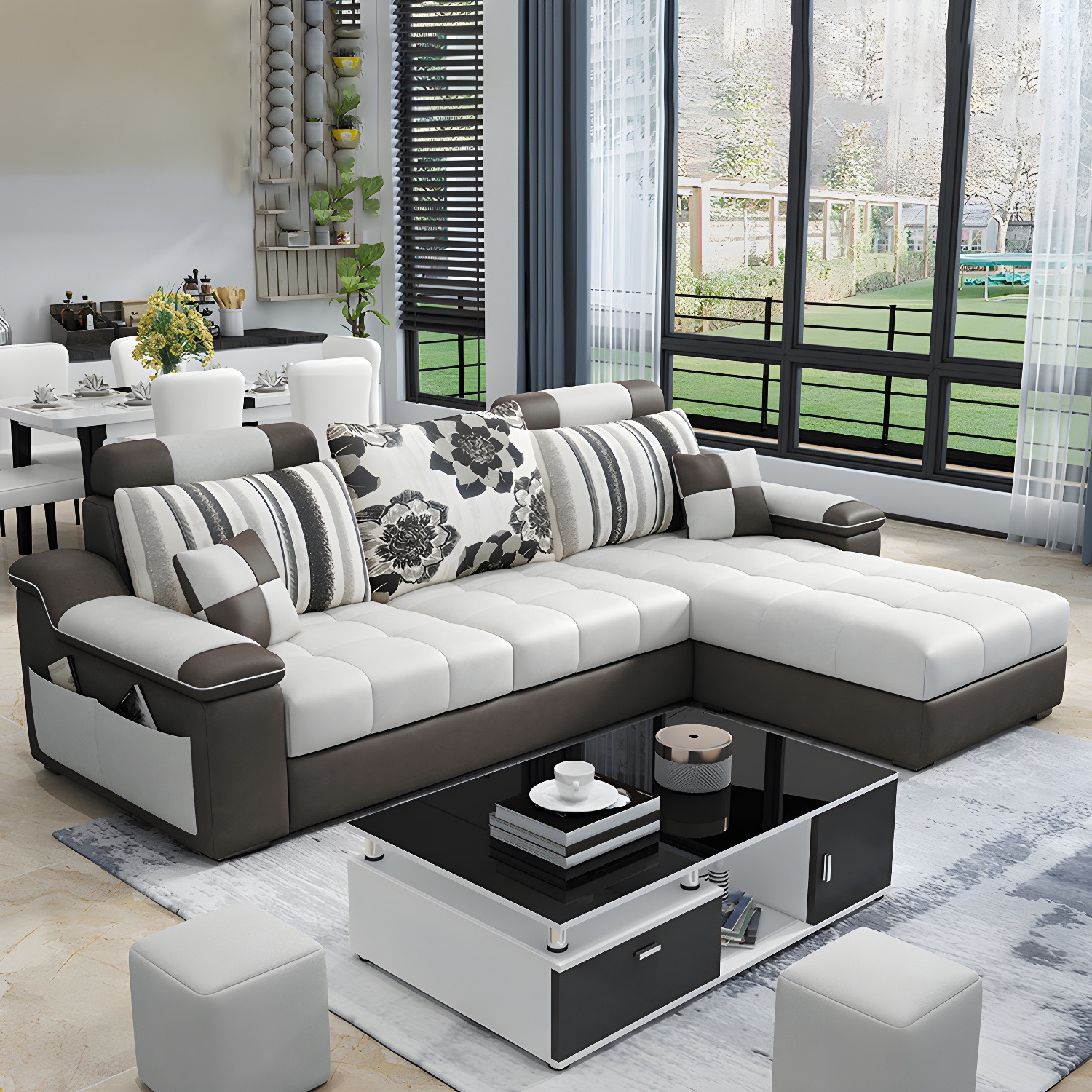 3-Seater Cotton Blend and Faux Leather L-Shape Sectionals Sofas - image 12