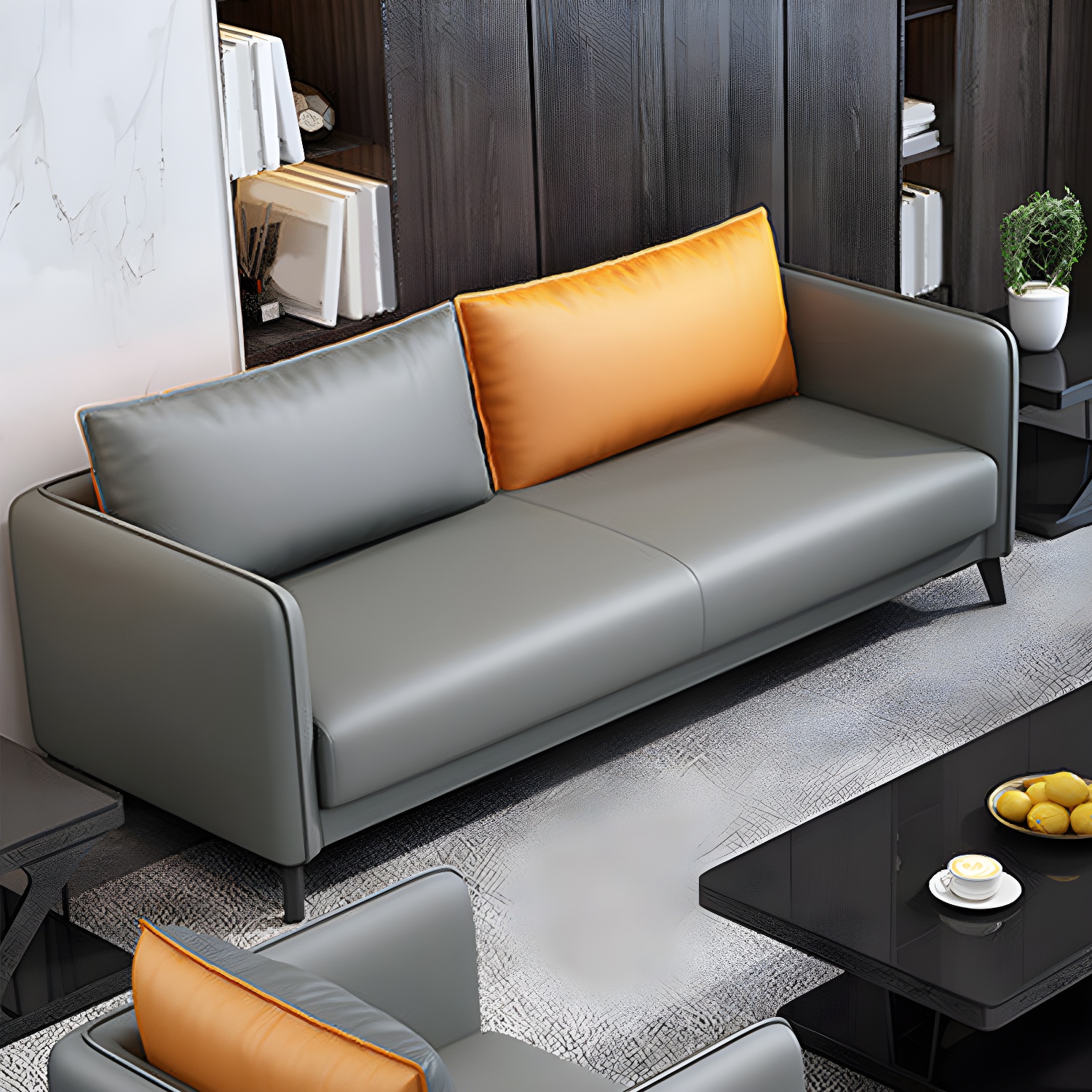 Standard Square Arm Leather Stain Resistant Sofa Couch with Pillows - image 2