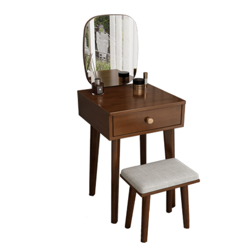 Modish Small/Standard Vanity Set with White/Auburn/Natural Color Chair, 1 Drawer/2 Drawers, Rubberwood Frame, and Standing Mirror - image 5