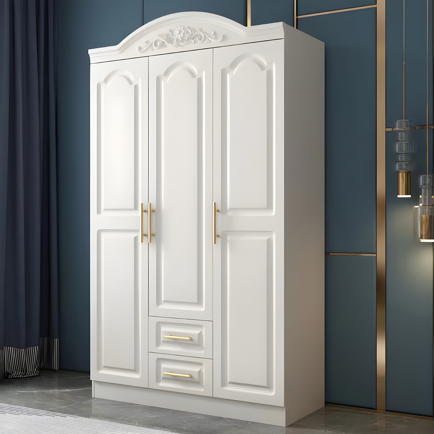 French Country Wardrobe White Wooden Wardrobe Closet for Bedroom - image 3