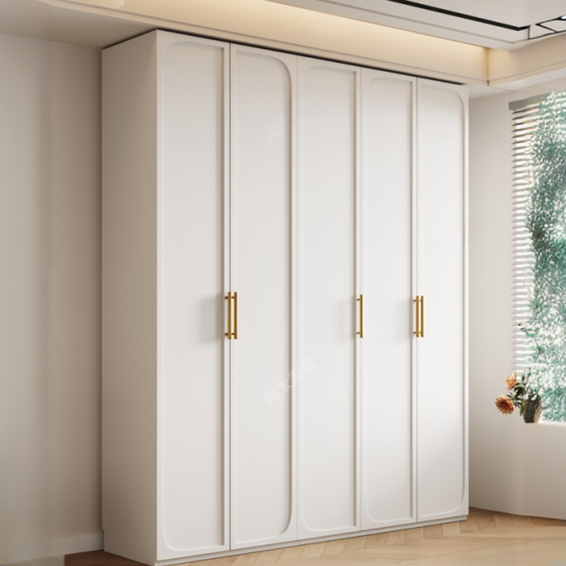 White Minimalist Wooden Wardrobe Closet with Soft Close Drawer, Soft Close Door, Interior Shelves, and Clothing Rod