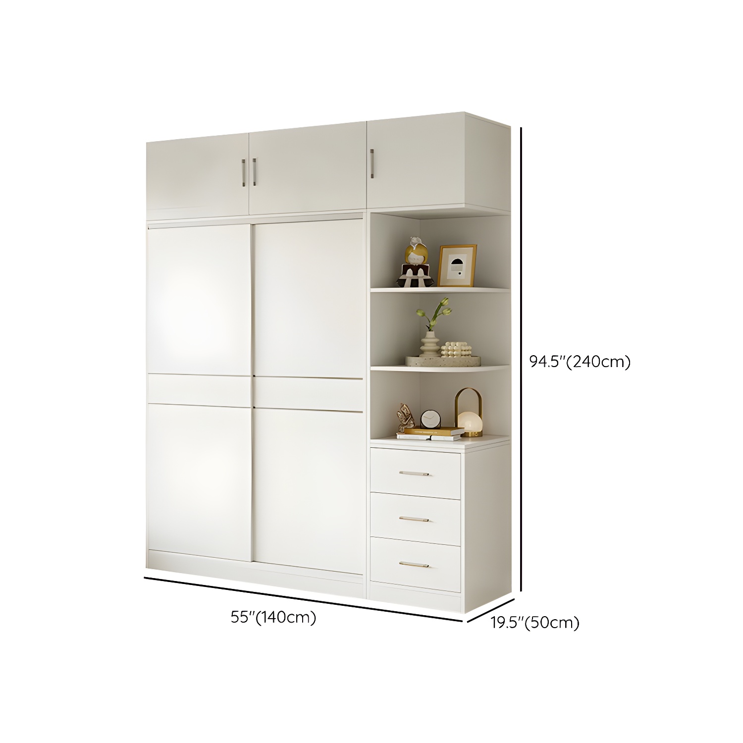 Modern White Wood Wardrobe Armoire with Sliding Doors, Shelves, and Soft Close Drawers - image 31