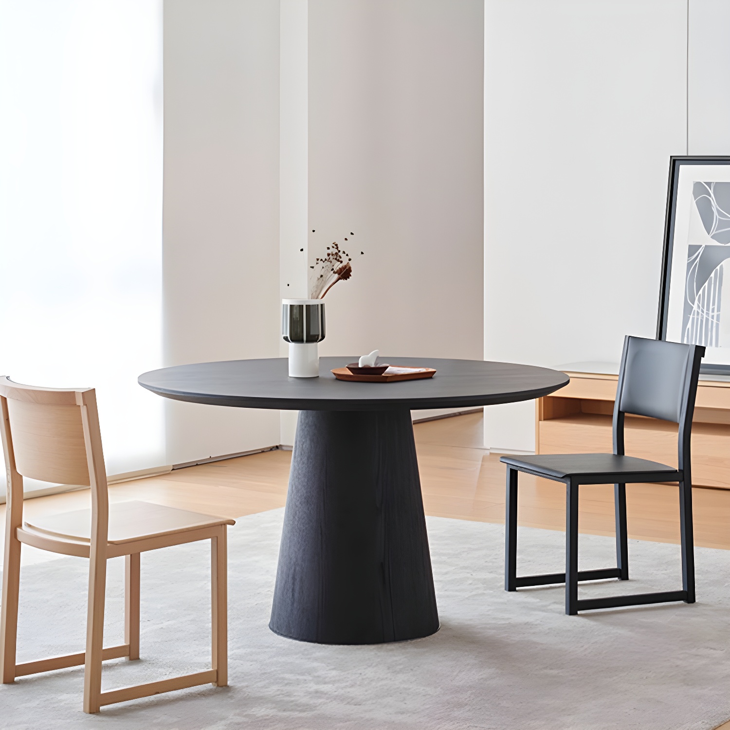 Contemporary Round Dinette Table Solid Wood Pedestal Dining Table