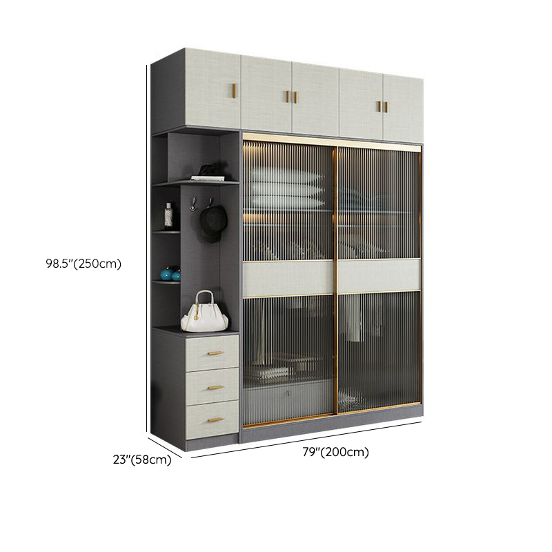 Contemporary Grey Wood Freestanding Cabinet Armoire with Lock, Interior Shelves & Soft Close Drawer - image 31