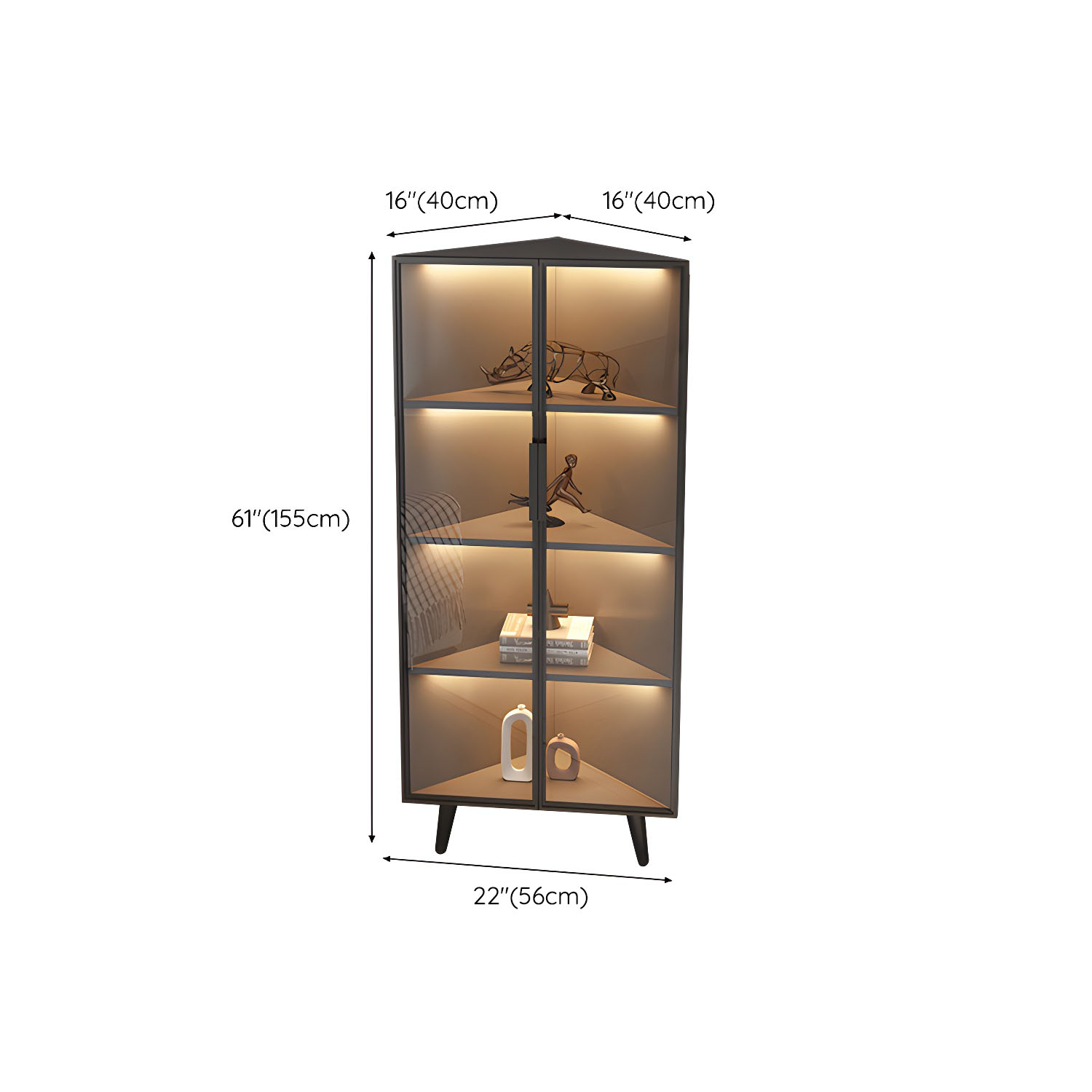 Corner Modern Accent Cabinet with Black Metal Base and Glass Doors, Black Wood Counter Top - image 14