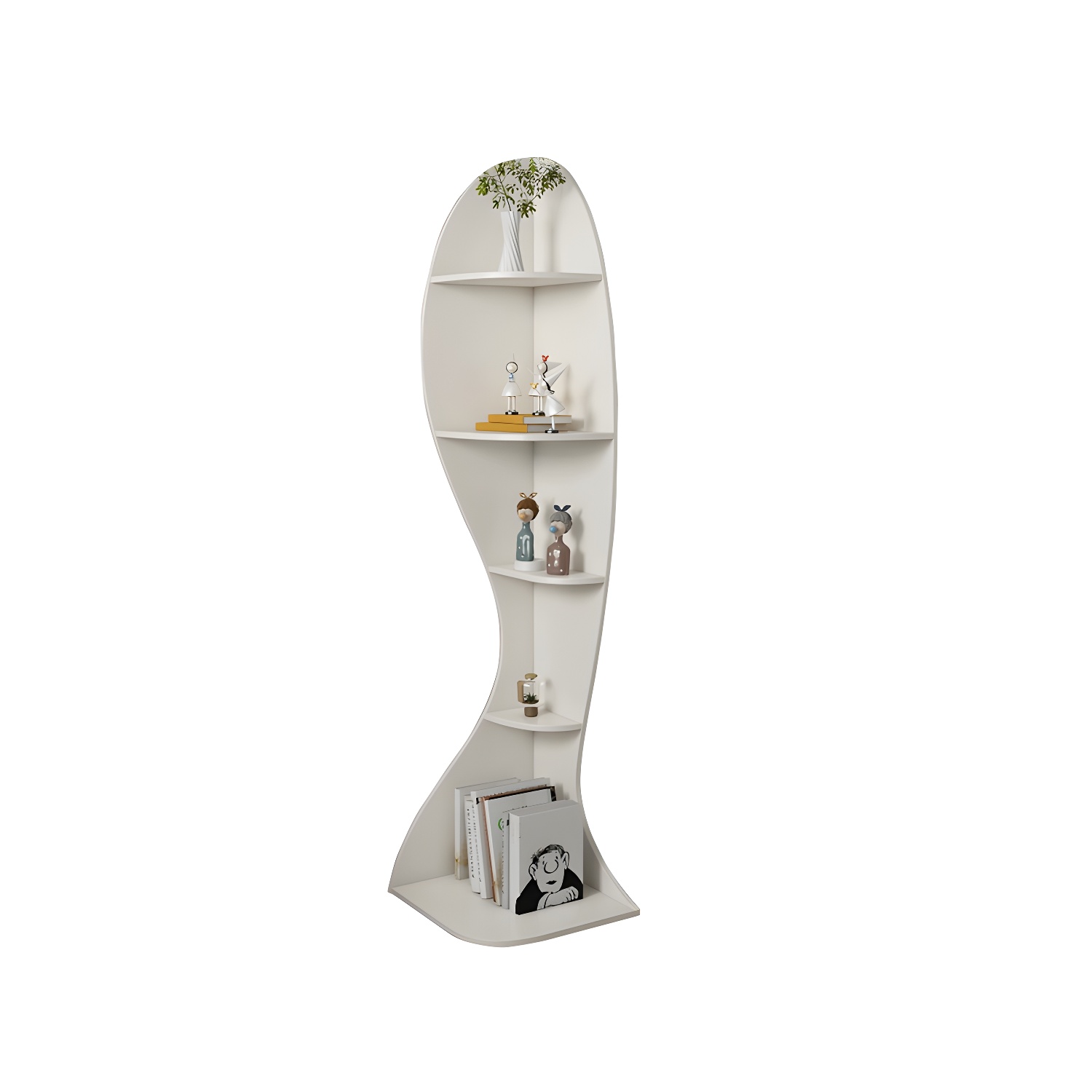 Corner Modern Accent Chest with Wood Counter Top and Open Shelves - 40cm X 40cm X 182cm - 4 Shelves - image 3