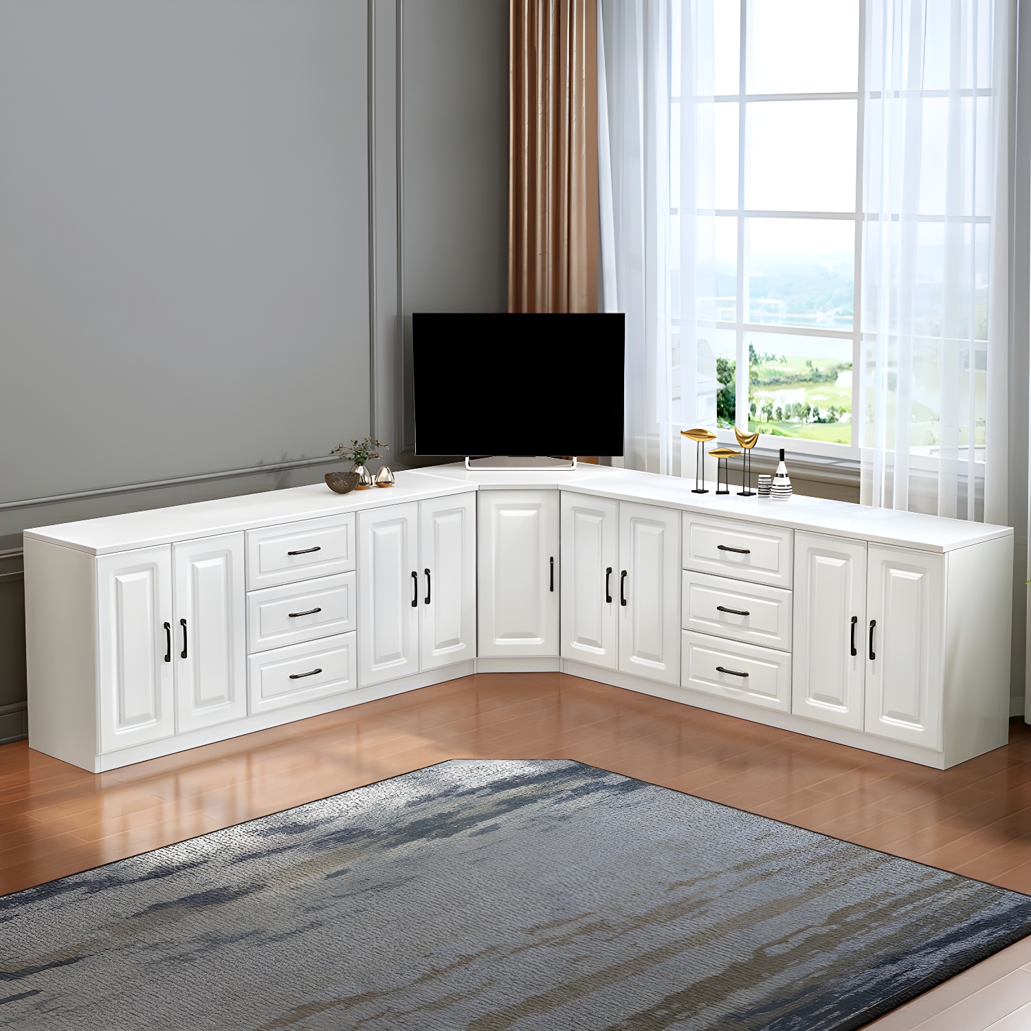 Modern Solid Wood Corner TV Stand Console with 6 - Drawer - 27.56" - image 12