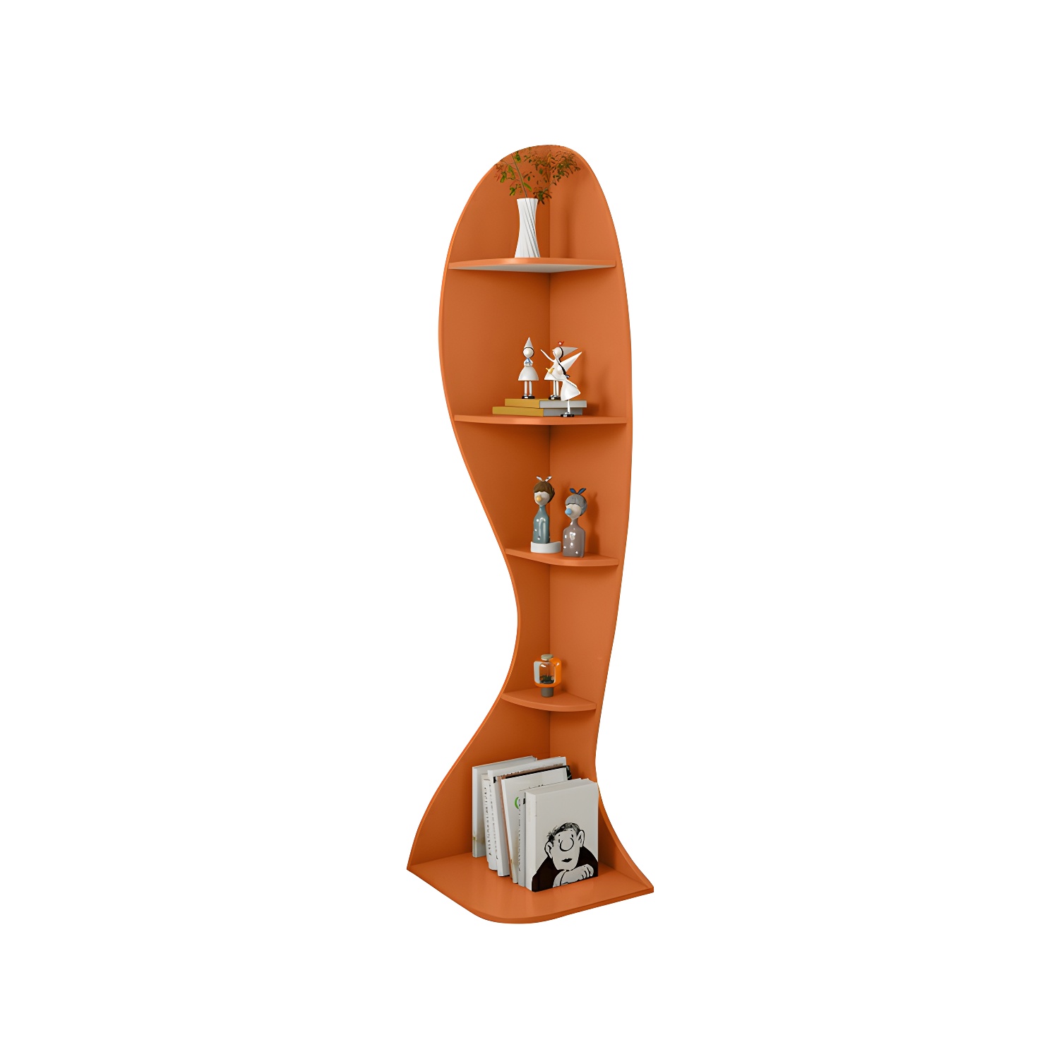 Corner Modern Accent Chest with Wood Counter Top and Open Shelves - 40cm X 40cm X 182cm - 4 Shelves - image 8