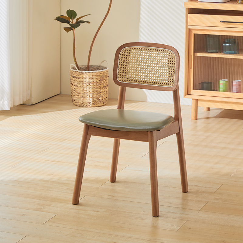 Leatherette/Wood/Rattan Entwined Balanced Armless Chair with Uncovered Back and Timber Legs in Sepia/Ink/Wood Color in a Scandinavian Style - image 4