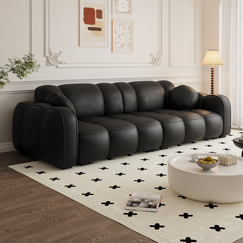Modern Solid Color Tear Resistant Standard Sofa in Dark Grey/Light Brown/Ivory, 4-seater/3-seater with 2 Pillows