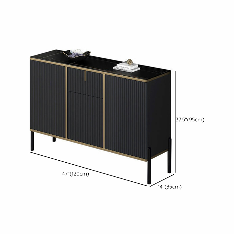 Black Floor Freestanding Sideboard in Wood with Glass Countertop and Kitchen Appliance Storage for Living Room in a Trendy Style - image 11