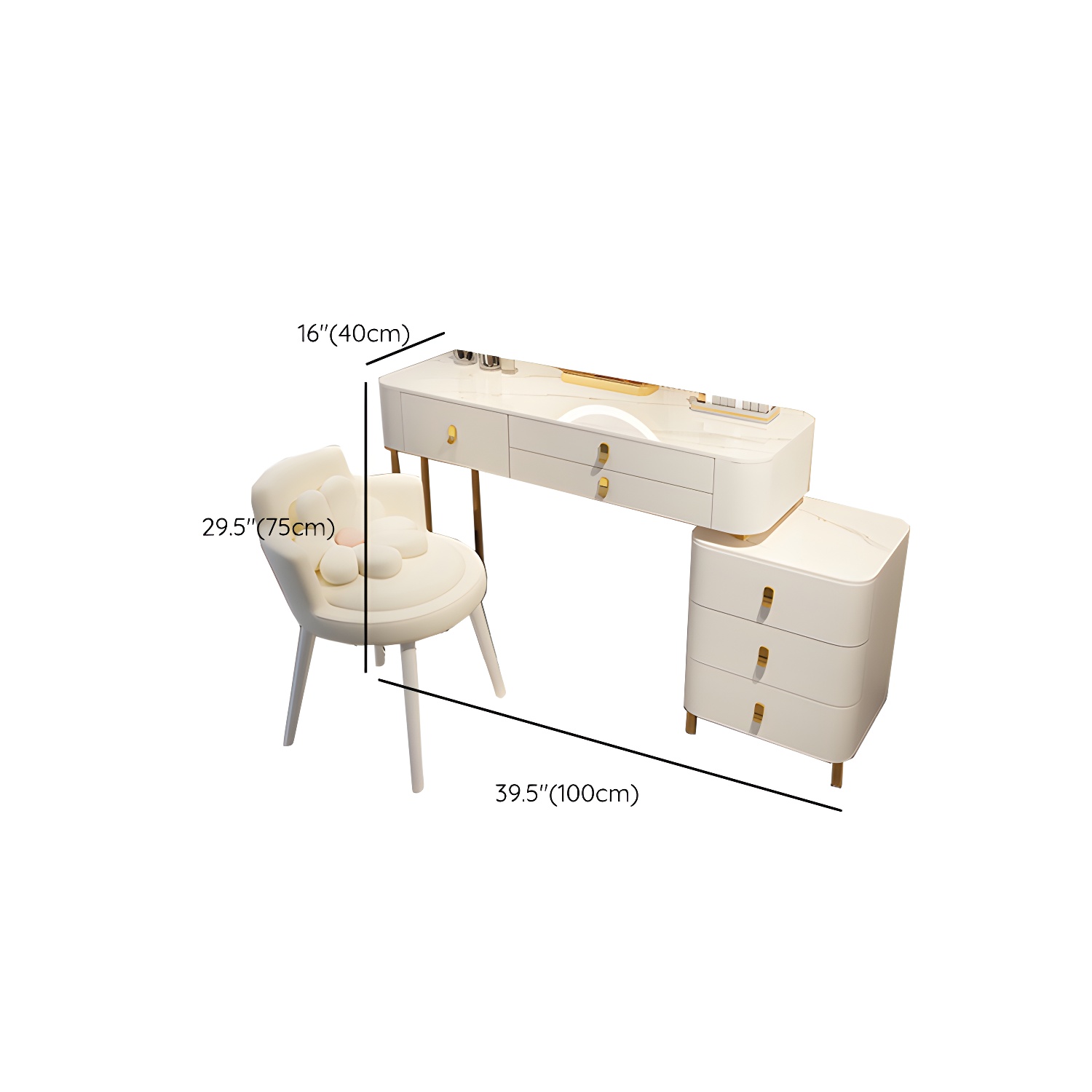 Contemporary Make-up Vanity with Stone Top and Storage Drawers - image 14