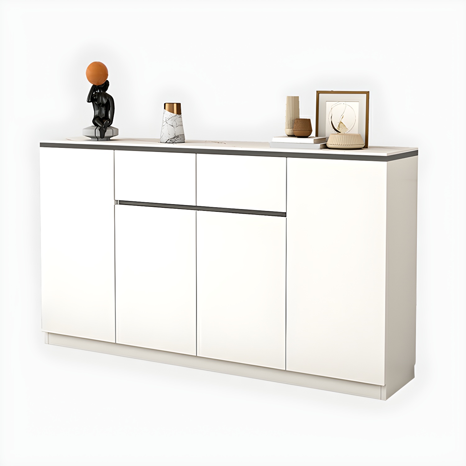Modern Wood Sideboard Credenza with Drawers and Cabinets - Stone Countertop - image 13