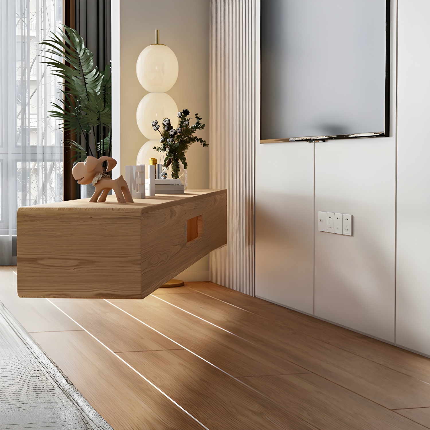 Modern Floating 2-Drawer TV Cabinet with Cable Management for Living Room - image 10