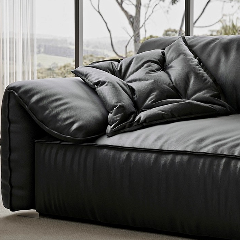 Modish Solid Color Water Resistant Standard Sofa in Midnight Black, Seats 5/4 Person/for 3 with 2 Pillows - image 3