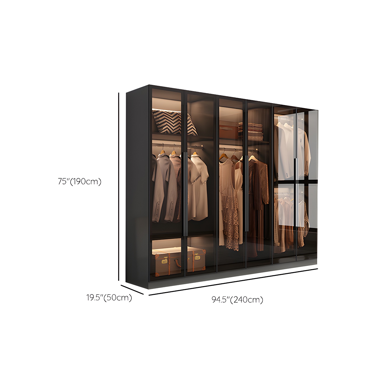 Modern Wooden Frame Wardrobe Freestanding Multifunctional Wardrobe Tempered Glass Doors - image 18