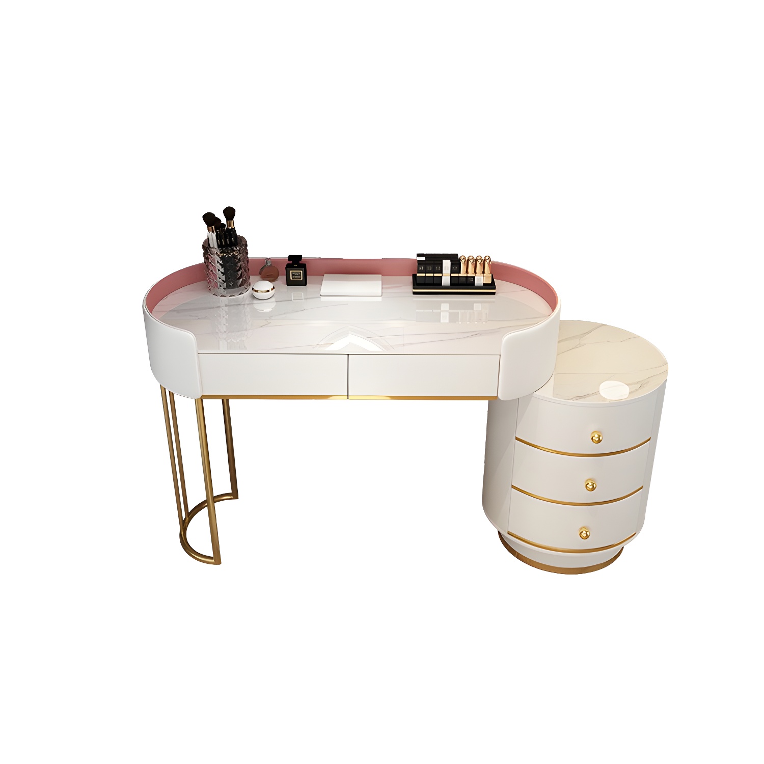 Contemporary Bedroom Metallic Lighted Mirror With Drawer Makeup Vanity Set - image 17