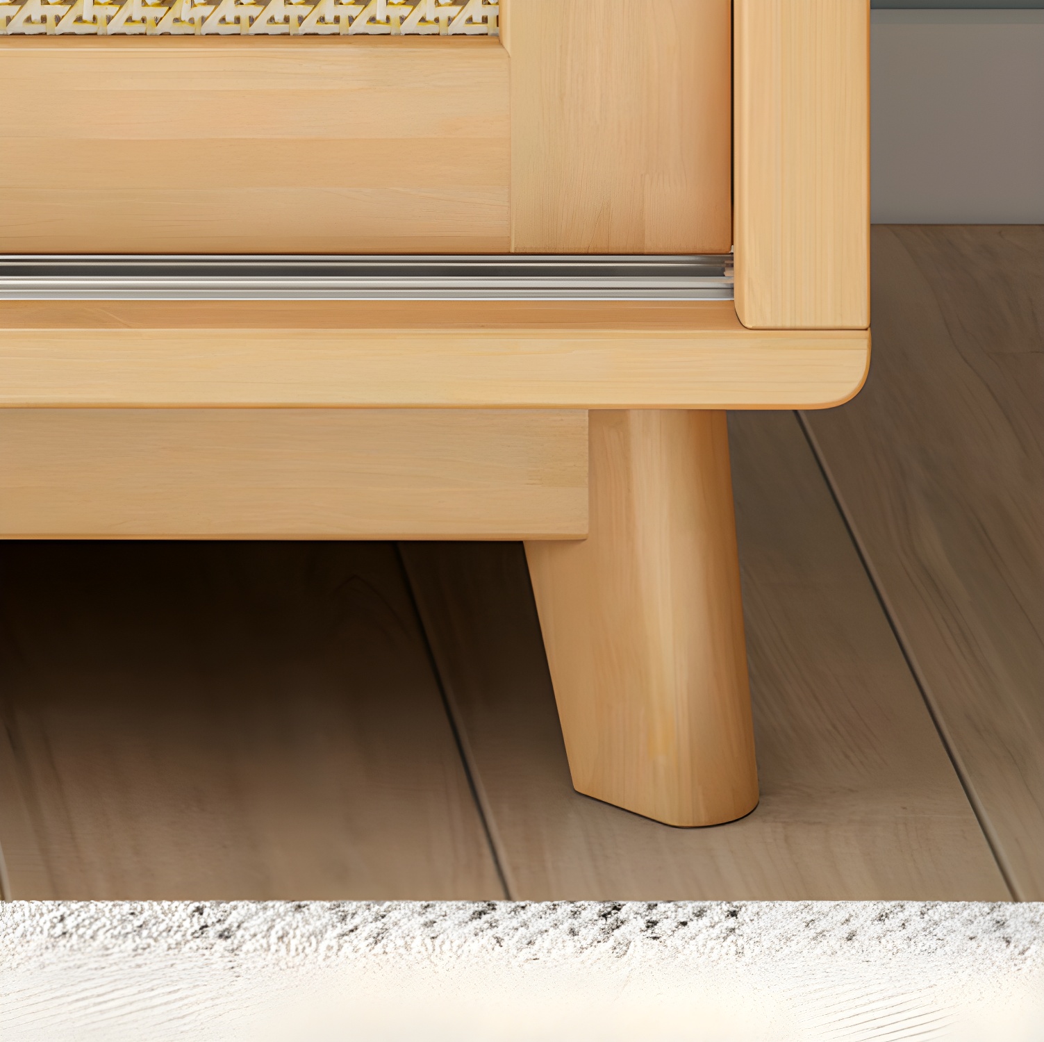 Scandinavian Wood Rattan Cabinet Doors Wardrobe with Clothing Rod and Four Feet - image 9