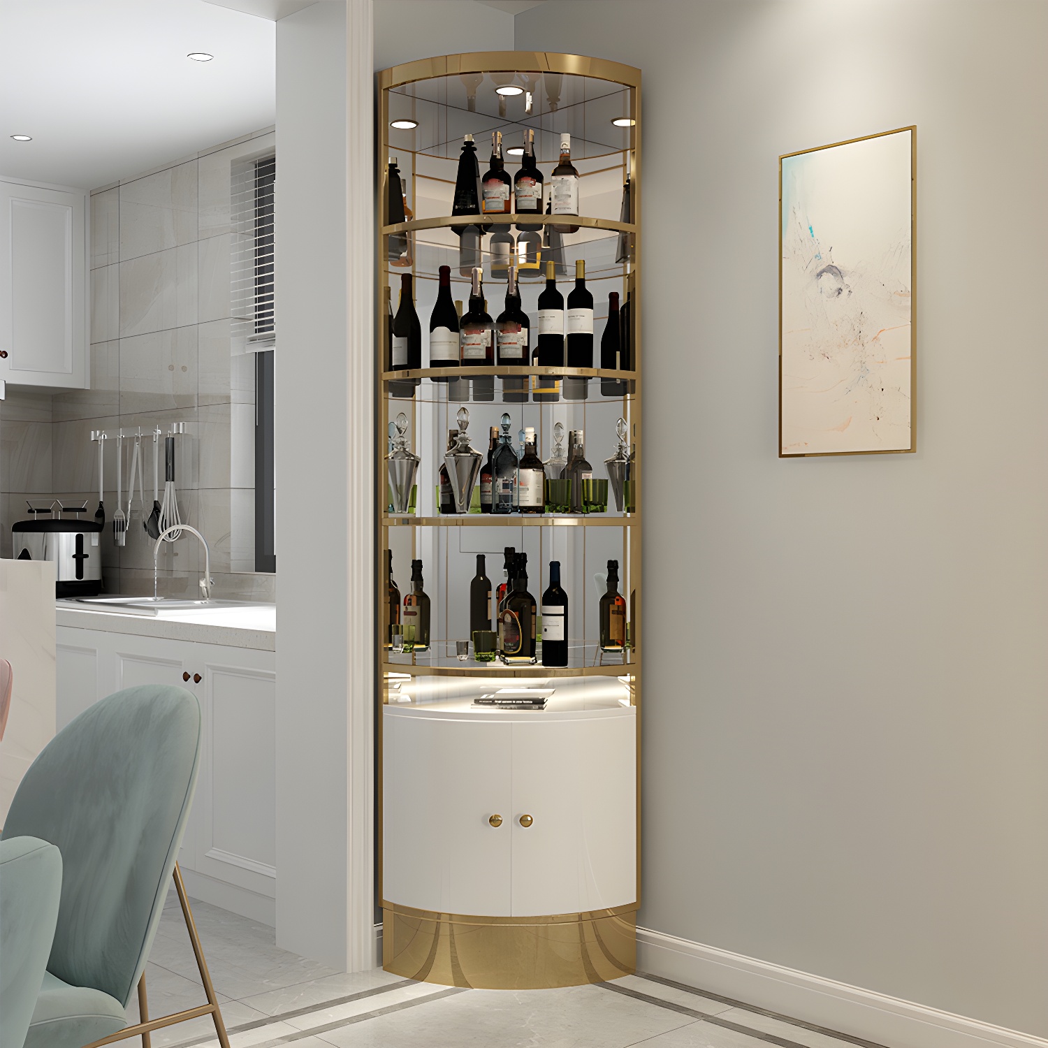 Glam Style Solid Color 2-door Corner Cabinet with Shelves for Living Room - image 5