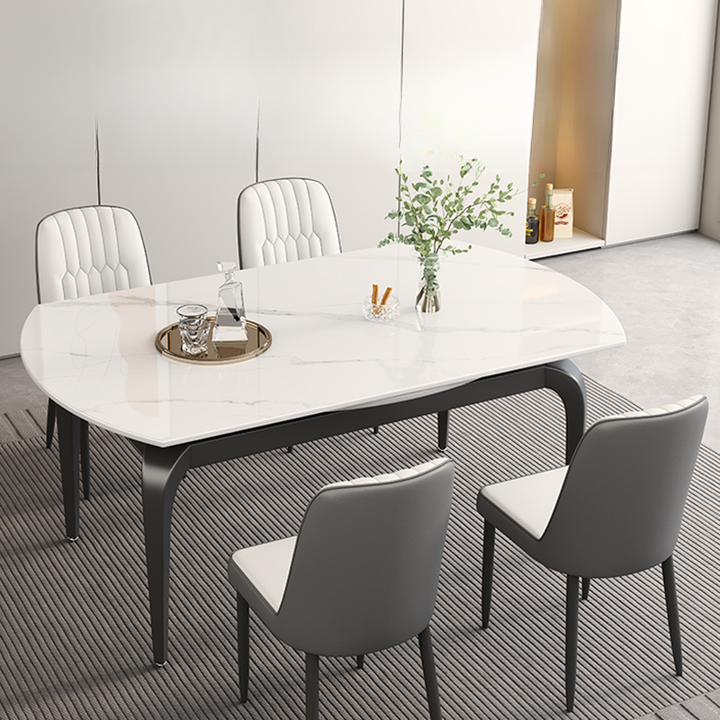 Minimalist Rounded Slate Stone Dining Table Set with 4 Legs and Padded Chair Back, Available in 9-piece/7 Piece Set/5-piece - image 3