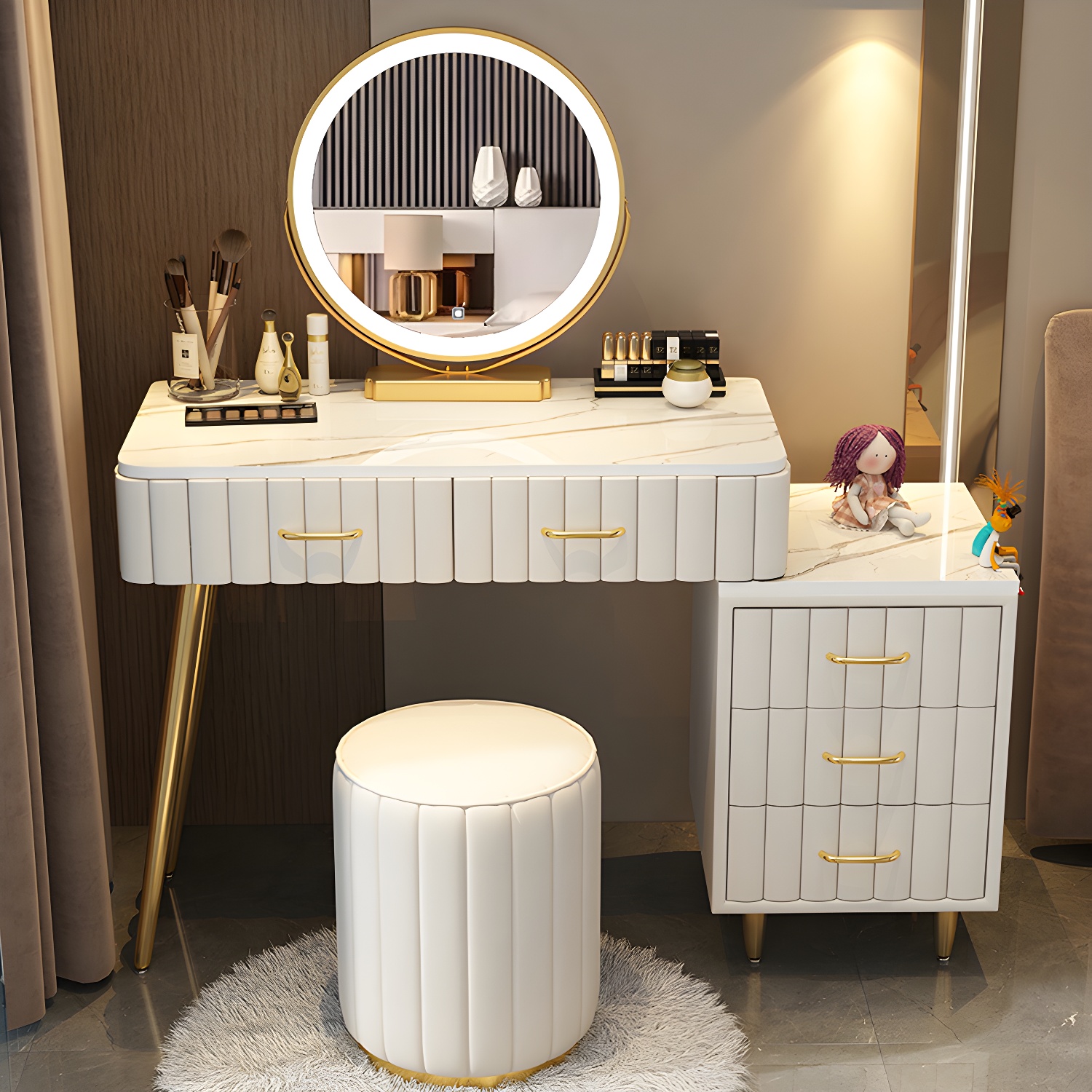 Wooden Makeup Vanity Storage Box Vanity Dressing Table for Bedroom