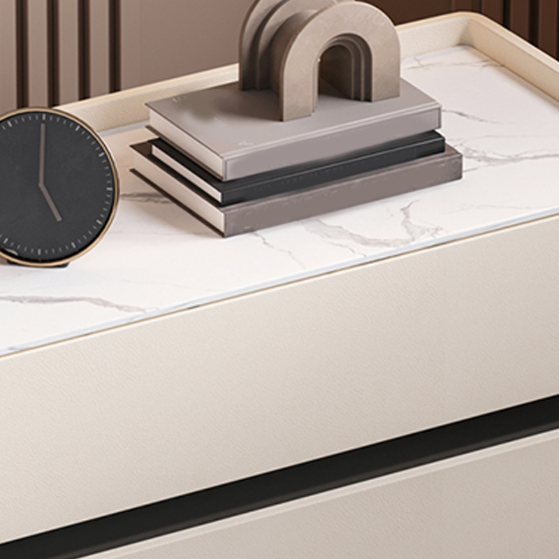 Modern Faux Leather Nightstand with 2 Drawers in Stone Countertop - image 16