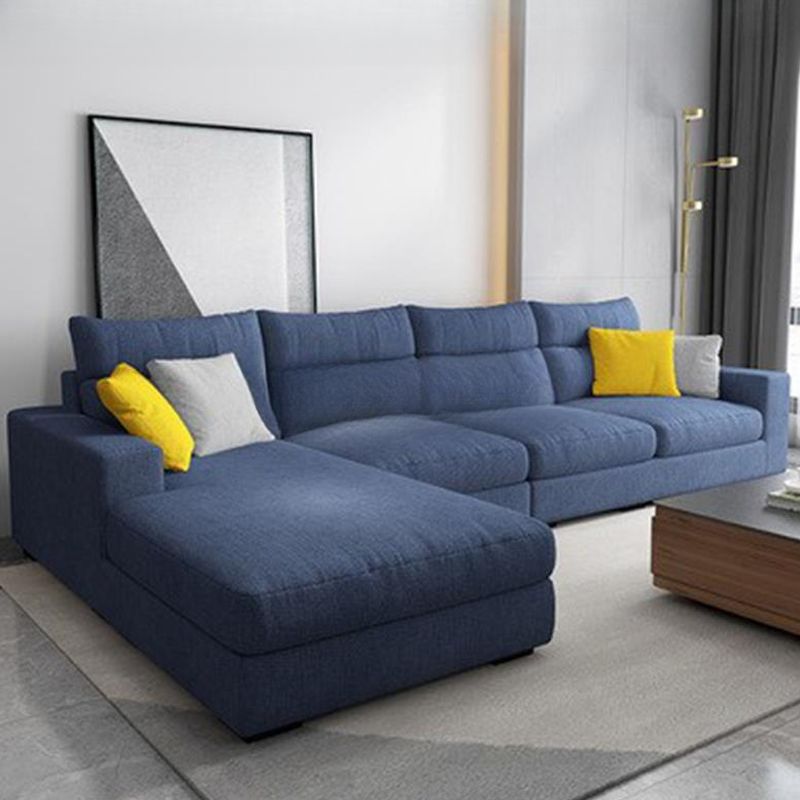 L-Shape Sofa Chaise with Pillow Back, Azure/Cream Upholstery, Square Arm, Slipcover, and 1 Chaise - image 5