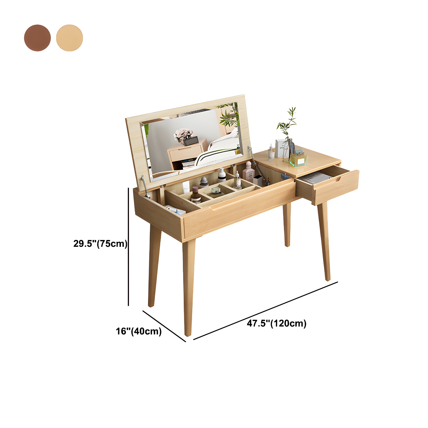 Scandinavian Solid Wood Vanity Makeup Table Set 1 Drawer Flip-Top Dressing Table - image 18