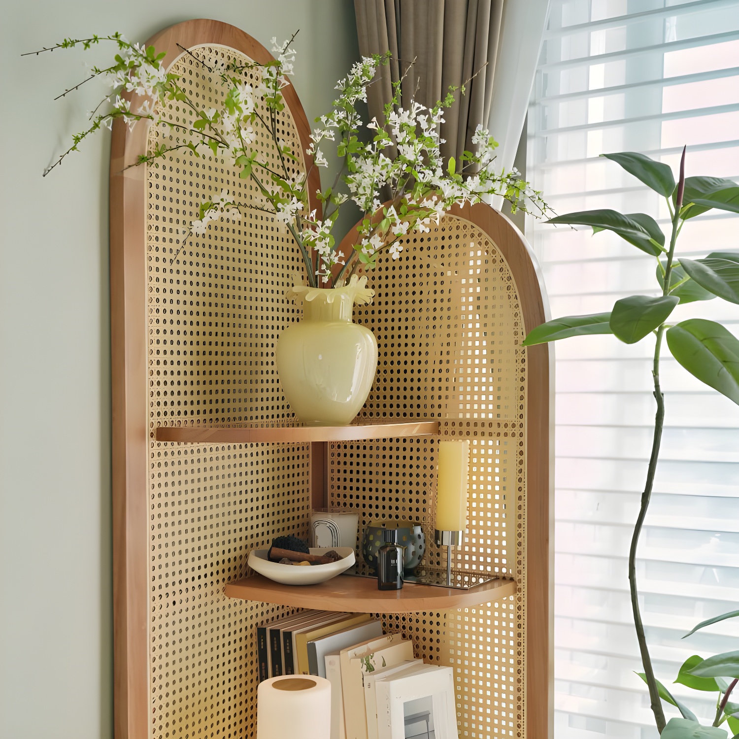 Corner Scandinavian with Wood Counter Top and Rubberwood Legs, 4 Shelves & Straight Legs - image 6